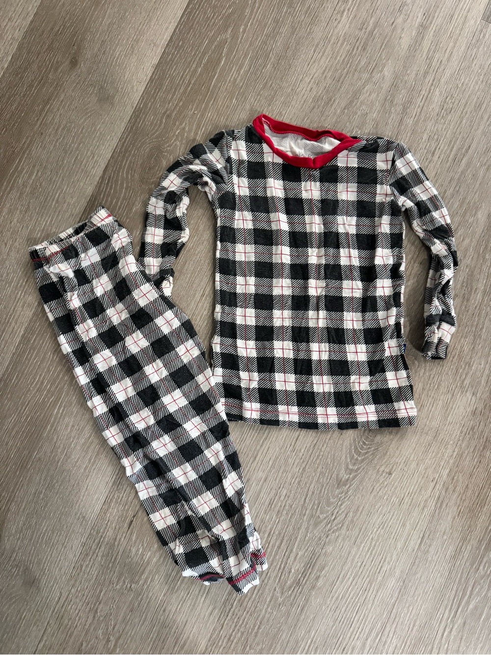 Kickee Pants Black, White & Red Plaid Kids Pajama Set